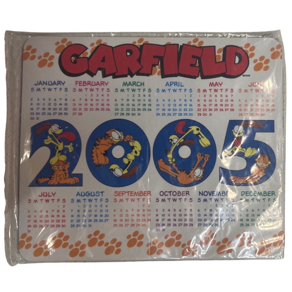 Vintage Garfield 2005 Calendar Mouse Pad New Sealed Retro Y2K Office Decor Odie